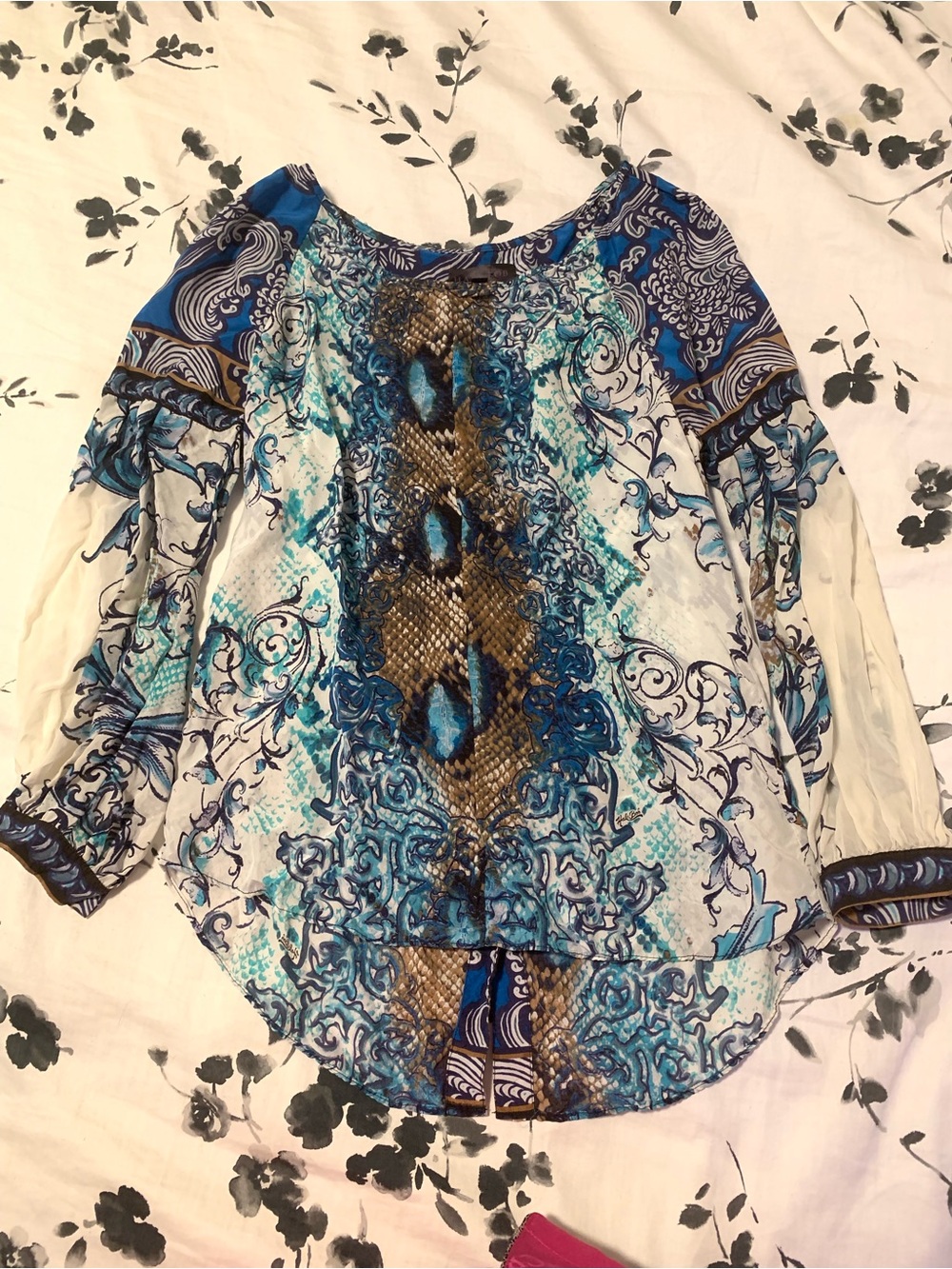 Hale Bob Blue Teal and Cream Ornate Print Tunic